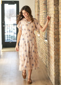 Gina Pink Floral Short Sleeve Tiered Midi Dress